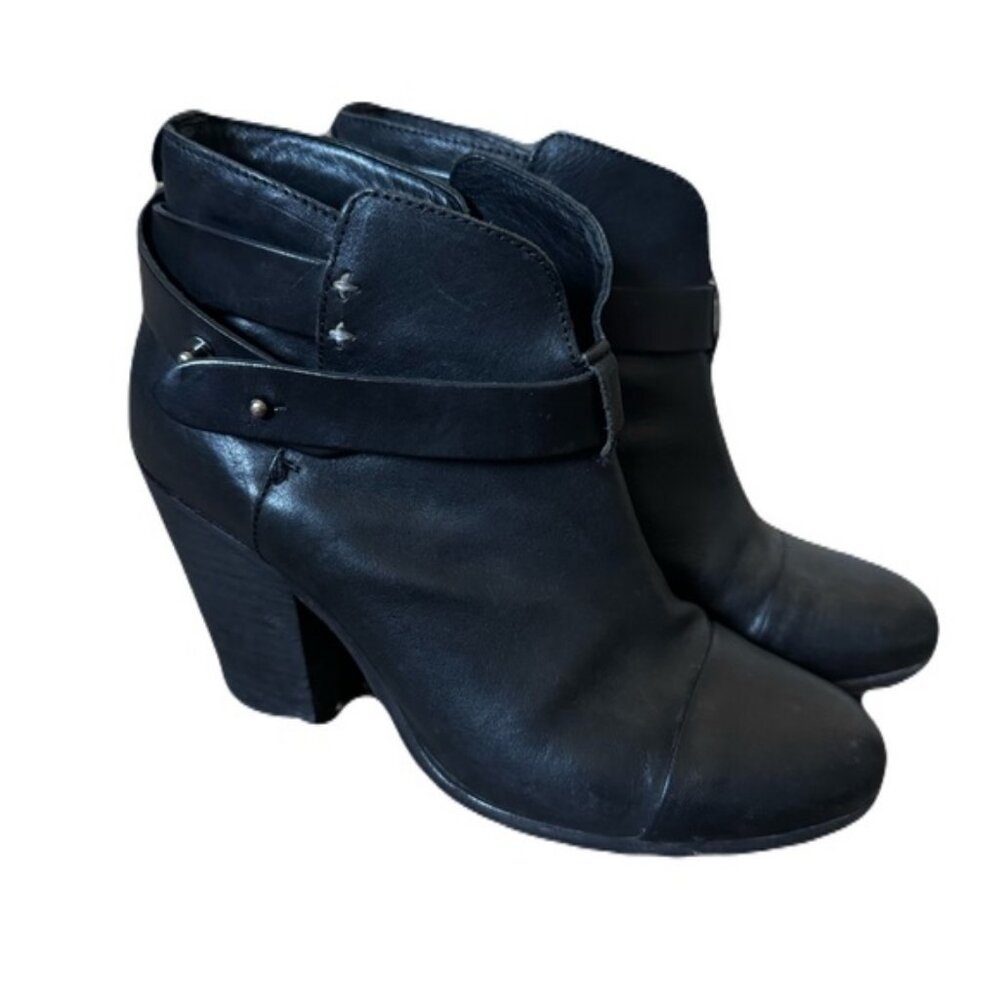 Rag & Bone Harrow Leather Ankle Boots Blacks Heels Size 37 1/2